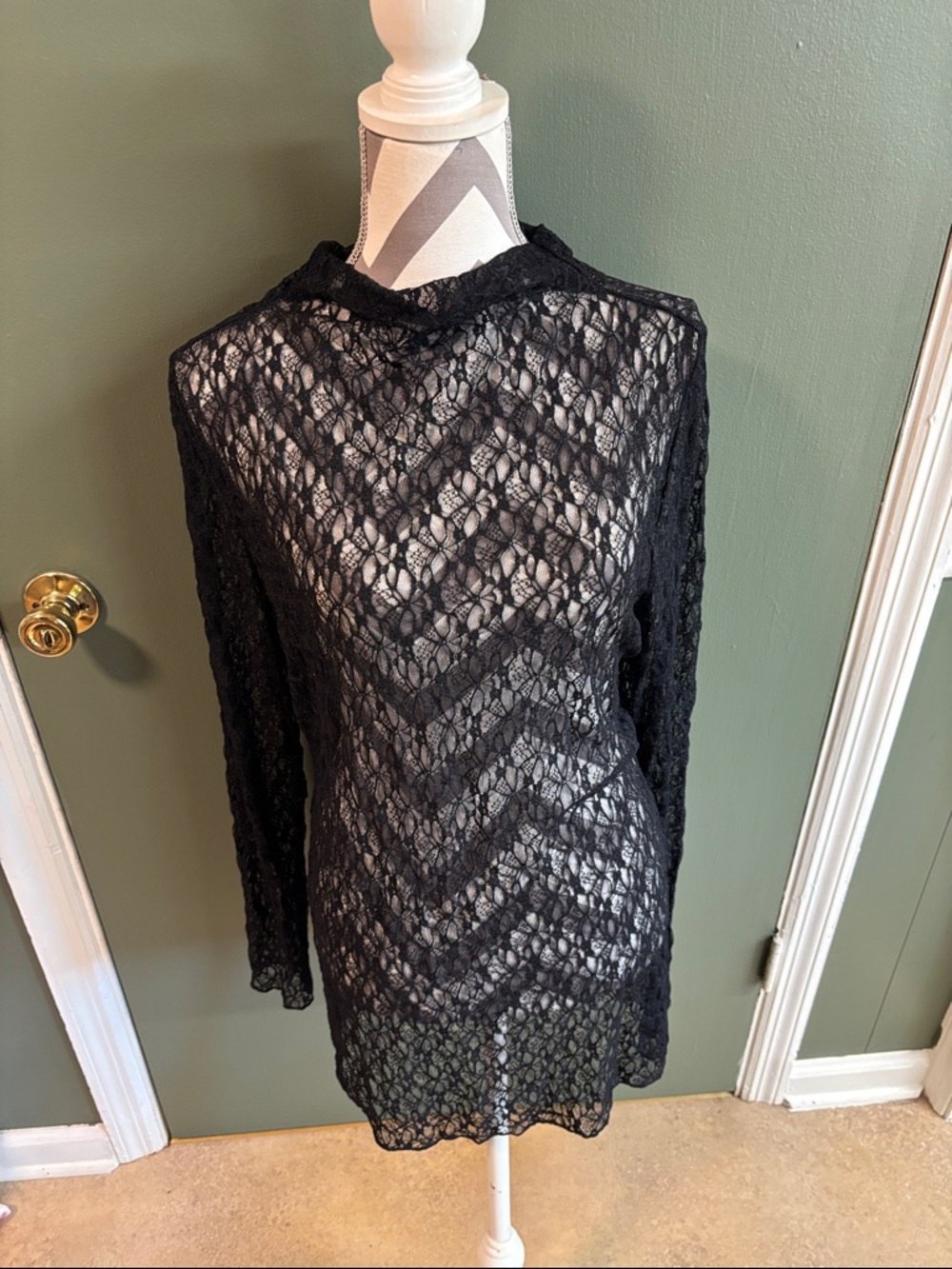 Bar III Black Lace Long Sleeve Blouse